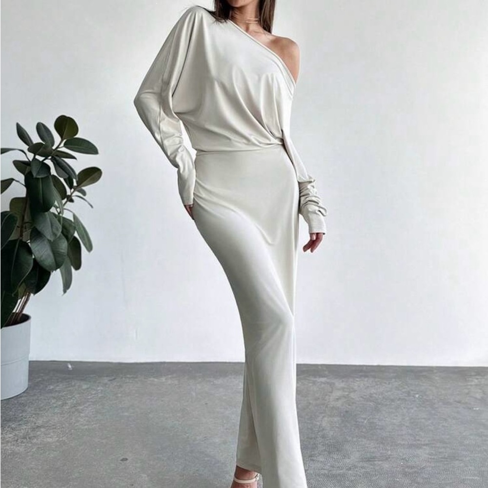Elegant Cream Off-Shoulder Dress